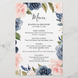 Menu Navy Blue Dusty Blush Pink Floral Wedding