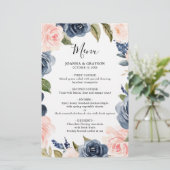Menu Navy Blue Dusty Blush Pink Floral Wedding (Staand voorkant)