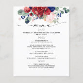 Menu Navy Blue en Burgundy Red Floral Wedding (Voorkant)