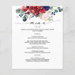 Menu Navy Blue en Burgundy Red Floral Wedding