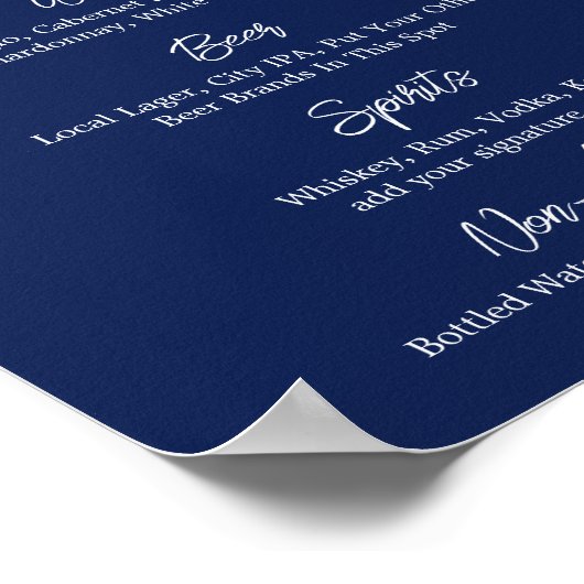 Menu Navy Blue Floral Modern Winter Wedding Bar Poster (Hoek)