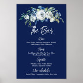Menu Navy Blue Floral Modern Winter Wedding Bar Poster (Voorkant)