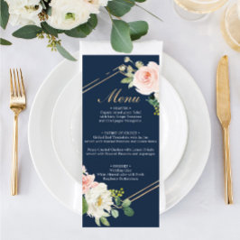 Menu Navy Blue Gold Blush Wedding