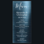 Menu Navy Blue Modern en Elegant Wedding<br><div class="desc">Navy Blue Modern Faux Metallic Stainless Steel Wedding Menu. Dit meisjes moderne Navy Blue Script Wedding Menu kan worden aangepast om de namen van de Bride en Groom, de trouwdatum en de opties voor het huwelijksdiner te bevatten. Dit Menu maakt deel uit van een overeenkomend bruiloft collectie en aanvullende overeenkomende...</div>