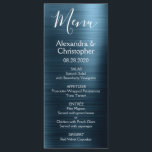 Menu Navy Blue Modern en Elegant Wedding<br><div class="desc">Navy Blue Modern Faux Metallic Stainless Steel Wedding Menu. Dit meisjes moderne Navy Blue Script Wedding Menu kan worden aangepast om de namen van de Bride en Groom, de trouwdatum en de opties voor het huwelijksdiner te bevatten. Dit Menu maakt deel uit van een overeenkomend bruiloft collectie en aanvullende overeenkomende...</div>