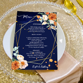 Menu Navy blue oranje white roses