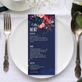 Menu Navy blue roze Blauwe bloemen sjabloon
