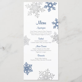 Menu Navy Blue Silver Snowflake Winter Wedding