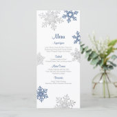 Menu Navy Blue Silver Snowflake Winter Wedding (Staand voorkant)