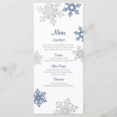 Menu Navy Blue Silver Snowflake Winter Wedding (Voorkant)