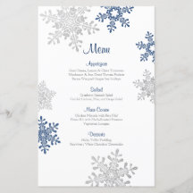 Menu Navy Blue Silver Snowflake Winter Wedding