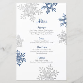 Menu Navy Blue Silver Snowflake Winter Wedding
