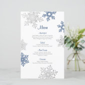 Menu Navy Blue Silver Snowflake Winter Wedding (Staand voorkant)