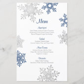 Menu Navy Blue Silver Snowflake Winter Wedding (Voorkant)