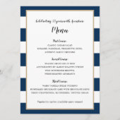 Menu Navy Blue Stripes en Gold Wedding Reception (Voorkant)