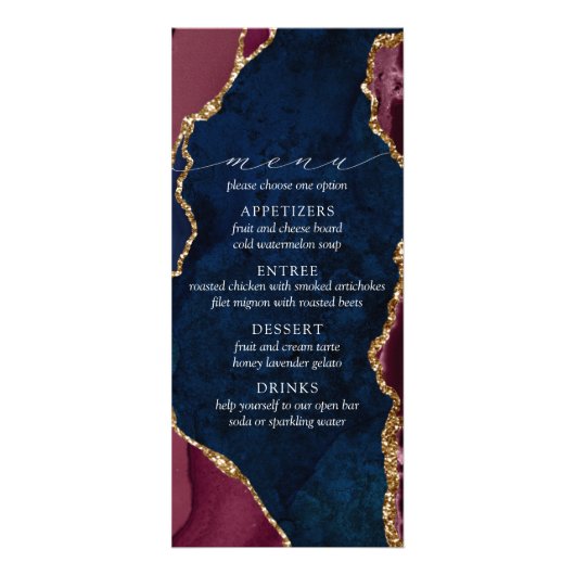 Menu Navy, Bourgogne & Gold Agate Wedding (Voorkant)