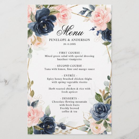 Menu Navy Dusty Blue Blush Geometric Wedding (Voorkant)