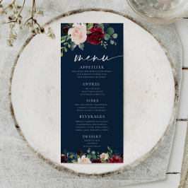 Menu Navy Floral Burgundy en Blush