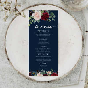 Menu Navy Floral Burgundy en Blush
