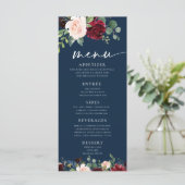 Menu Navy Floral Burgundy en Blush (Staand voorkant)