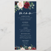 Menu Navy Floral Burgundy en Blush (Voorkant)