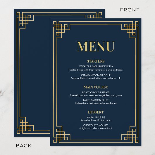 Menu Navy Gold 80th Birthday Dinner Party
