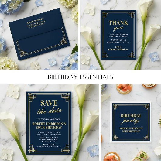 Menu Navy Gold 80th Birthday Dinner Party