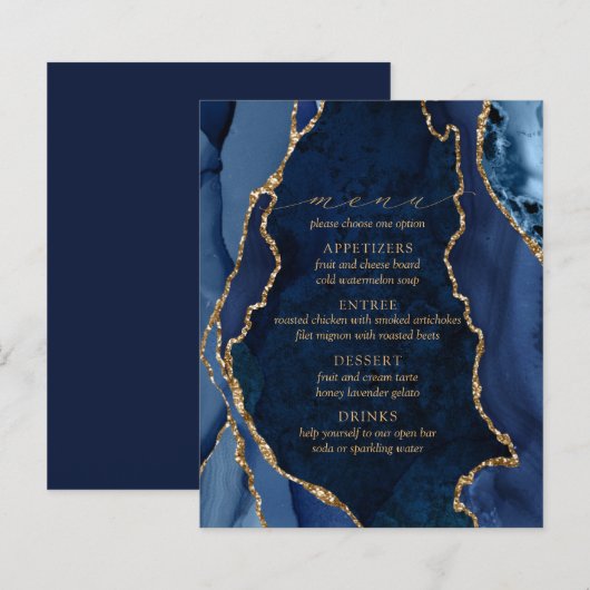 Menu Navy Marble & Gold Agate Wedding (Voorkant / Achterkant)