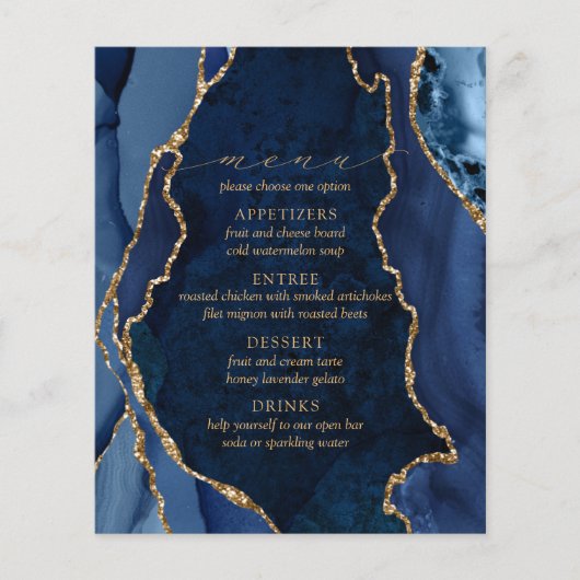 Menu Navy Marble & Gold Agate Wedding (Voorkant)