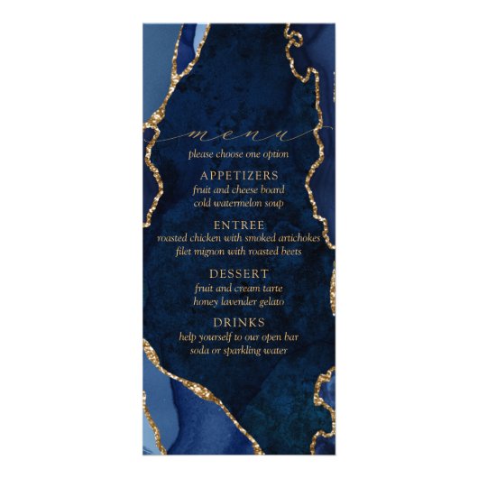 Menu Navy Marble & Gold Agate Wedding (Voorkant)