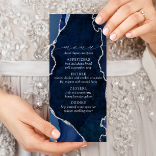 Menu Navy Marble & Silver Agate Wedding