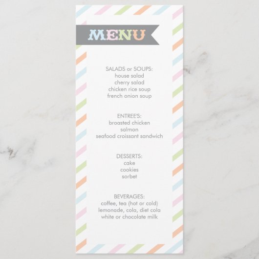 Menu Neutrale stripe Baby shower (Voorkant)