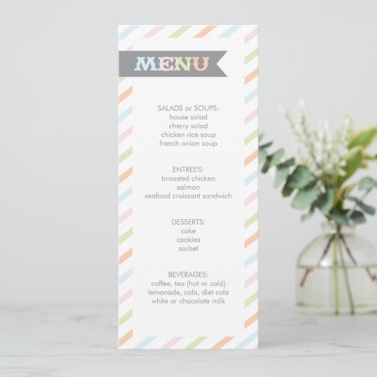 Menu Neutrale stripe Baby shower (Staand voorkant)