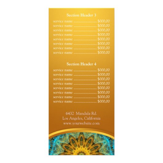 Menu Ocean Star mandala-prijslijst (Achterkant)