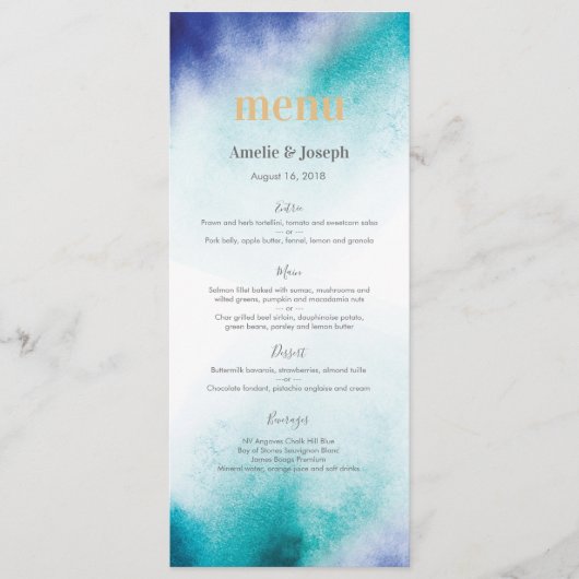 Menu of Programmakaart Turquoise waterverf (Voorkant)