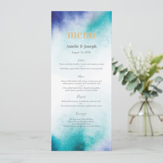 Menu of Programmakaart Turquoise waterverf (Staand voorkant)