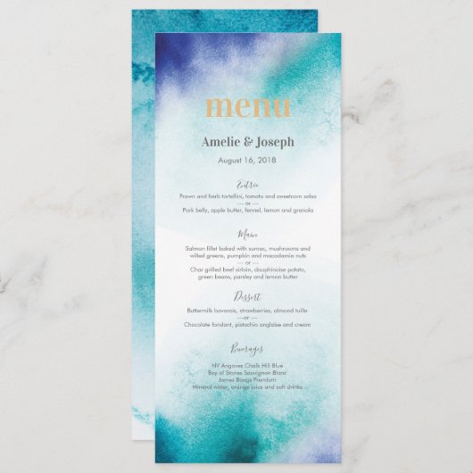 Menu of Programmakaart Turquoise waterverf (Voorkant / Achterkant)