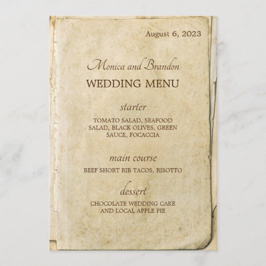 Menu Old Paper Vintage Wedding (Voorkant)