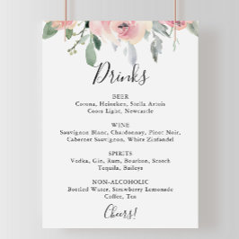 Menu Onderteken van Elegant Pink Blush Floral Wedd Poster