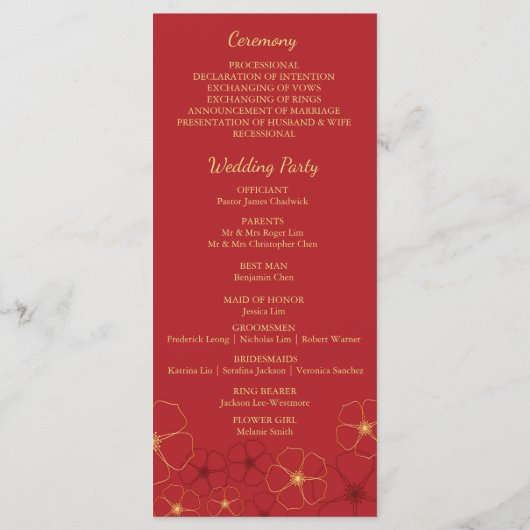 Menu Ontvangst rode en goudkerriebloesems (Achterkant)