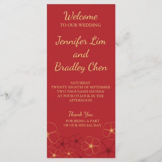 Menu Ontvangst rode en goudkerriebloesems (Voorkant)