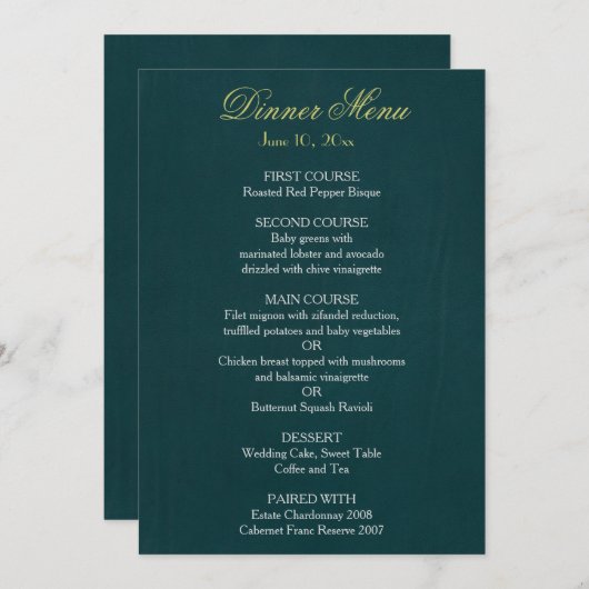 Menu op donkergroene achtergrond (Voorkant / Achterkant)