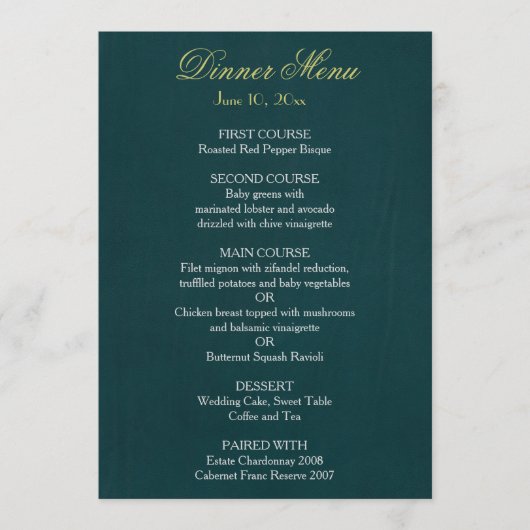 Menu op donkergroene achtergrond (Voorkant)