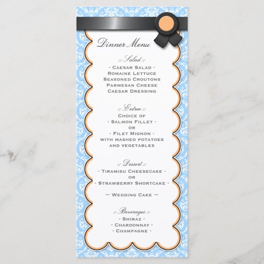 Menu Oranje en blauwe wondweddenschappen (Voorkant)