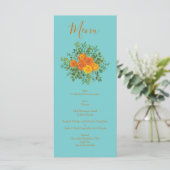 Menu Oranje en Blauwgroen Aqua Peony en Roos Weddi (Staand voorkant)