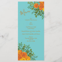 Menu Oranje en Blauwgroen Aqua Peony en Roos Weddi