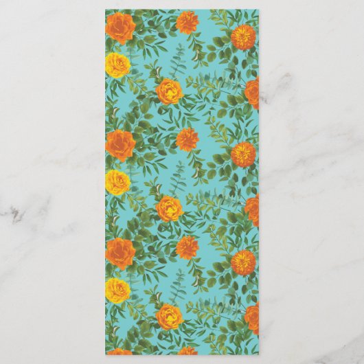 Menu Oranje en Blauwgroen Aqua Peony en Roos Weddi (Achterkant)