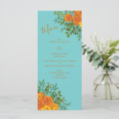 Menu Oranje en Blauwgroen Aqua Peony en Roos Weddi (Staand voorkant)