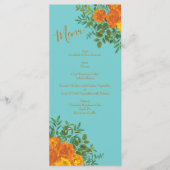 Menu Oranje en Blauwgroen Aqua Peony en Roos Weddi (Voorkant)