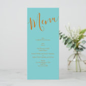 Menu Oranje en Blauwgroen Aqua Peony en Roos Weddi (Staand voorkant)